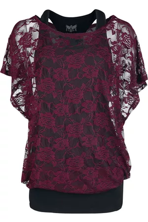 EMP Bordeaux rotes Spitzenshirt mit schwarzem Top Girl-Shirt