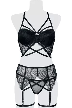 Grey Velvet 3-teiliges Spitzen Harness-Bra Set Wäsche-Set