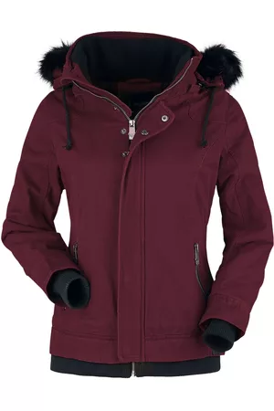 EMP Bordeaux farbene Jacke mit Kunstfellkragen und Kapuze Girl-Jacke