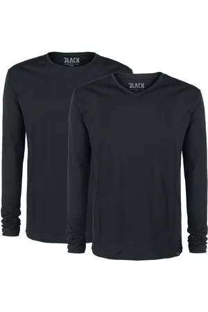 EMP Doppelpack schwarze Longsleeves mit Rundhals und mit V-Ausschnitt Longsleeve