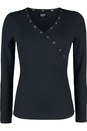 EMP Schwarzes Langarmshirt mit Ösen und V-Ausschnitt Girl-Longsleeve