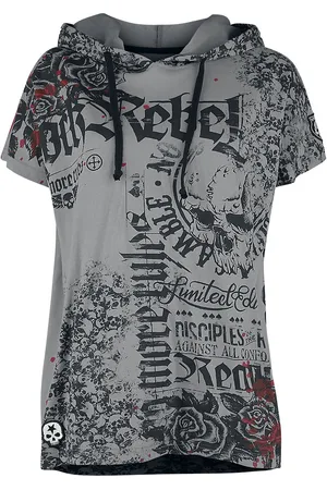 Rock Rebel Lässig geschnittenes T-Shirt mit Prints und Kapuze Girl-Shirt