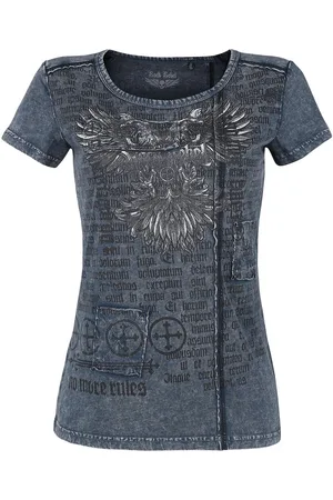 Rock Rebel Blaues T-Shirt mit Waschung und Print Girl-Shirt