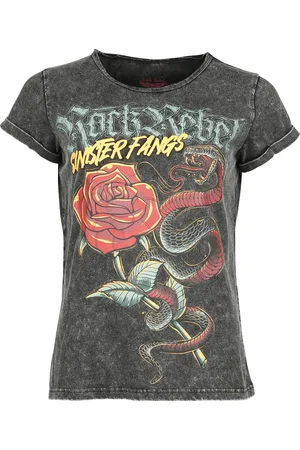 Rock Rebel T-Shirt with Old School Snake and Puff Print Girl-Shirt
