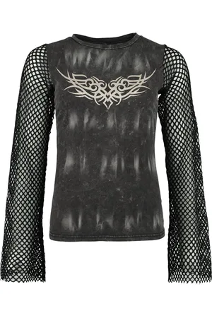 Rock Rebel Longsleeve With Used Wash And Mesh Sleeves Girl-Longsleeve