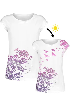 Full Volume Weißes T-Shirt mit Rundhalsausschnitt und UV-Print Girl-Shirt