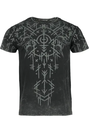 EMP Black Washed T-Shirt With Runes And Skulls T-Shirt