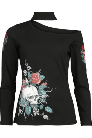 Rock Rebel Longsleeve with Skull and Roses Print Girl-Longsleeve