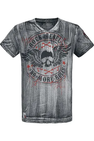 Rock Rebel Graues T-Shirt mit V-Ausschnitt und Print T-Shirt