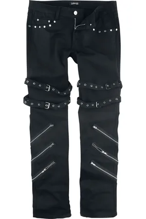 Gothicana Jared - Schwarze Jeans mit Schnallen, Reißverschlüssen und Nieten Jeans