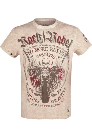 Rock Rebel Beiges T-Shirt mit Rundhalsausschnitt und Print T-Shirt