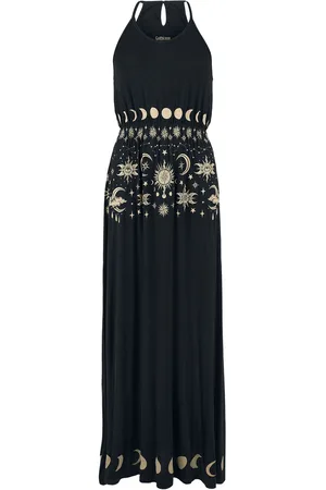 Gothicana Maxidress with Sun, Moon and Stars Print Maxikleid