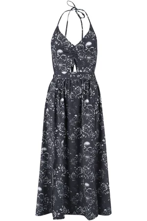 EMP Double Slit Dress with Roses and Skulls Maxikleid