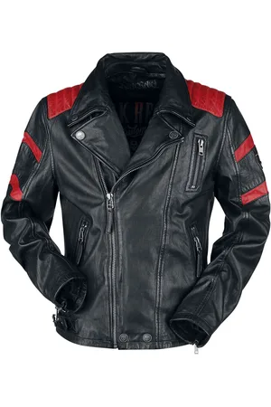 Rock Rebel Schwarz/Rote Biker Lederjacke Leder-Jacke