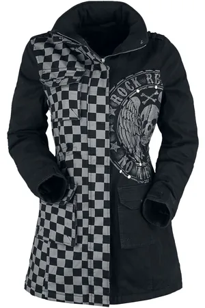 Rock Rebel Schwarz/graue Jacke mit Nieten und Print Girl-Jacke