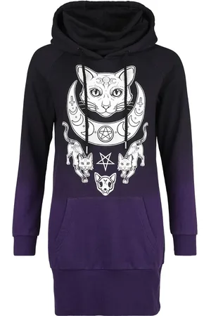 Gothicana Hoody Dress With Cat Frontprint Kleid
