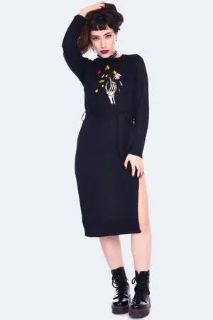 Jawbreaker Dead Flowers Embroidered Knitted Midi Dress Kleid