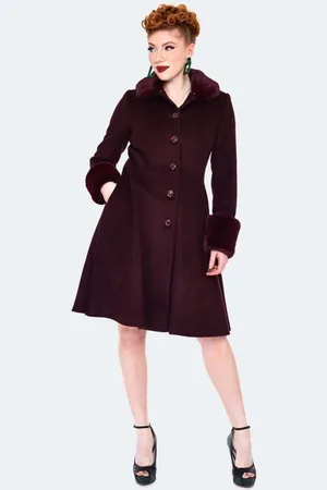 Voodoo Vixen Faux Fur Trim Flare Coat Girl-Mantel