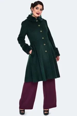 Voodoo Vixen Faux Fur Trim Flare Coat Girl-Mantel