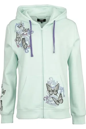 Full Volume Hooded Jacked with Butterflys and Skulls Girl-Kapuzenjacke