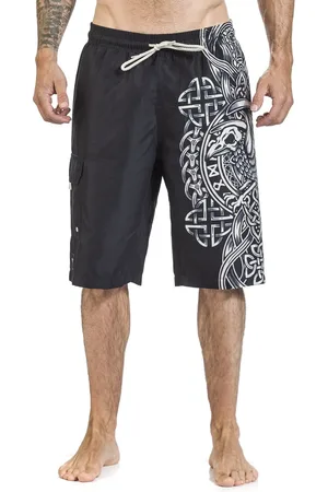 EMP Schwarze Badeshorts mit keltisch anmutendem Raben-Print Badeshorts