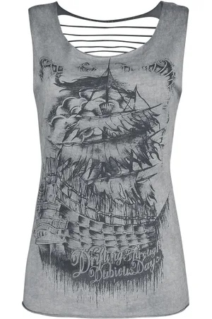 EMP Graues Top mit Cut-Outs und Print Girl-Top
