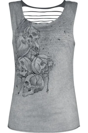 EMP Graues Top mit Cut-Outs und Print Girl-Top