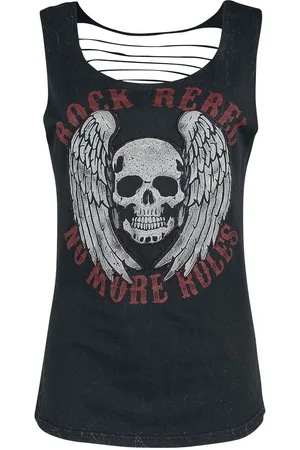 Rock Rebel Schwarzes Top mit Cut-Outs und Print Girl-Top