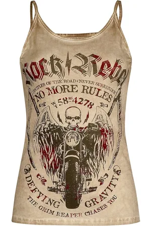 Rock Rebel Beiges Top mit Waschung und Print Girl-Top