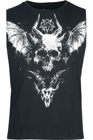 Gothicana Tank Top With Skull Frontprint And Mesh Details Tank-Top