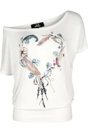 Full Volume Weißes T-Shirt mit Rundhalsausschnitt und Print Girl-Shirt