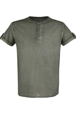 EMP Grünes T-Shirt mit Knopfleiste und umgeschlagenen Ärmeln T-Shirt