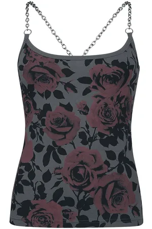 Rock Rebel Top mit Kettenträgern und Rosenprint Girl-Top