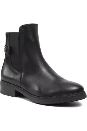 Tommy Hilfiger Klassische Stiefeletten - Th Leather Flat Boot FW0FW06749 Black BDS