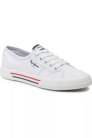 Pepe Jeans Damen Flache Sneakers - Turnschuhe - Brady W Basic PLS31287 White 800