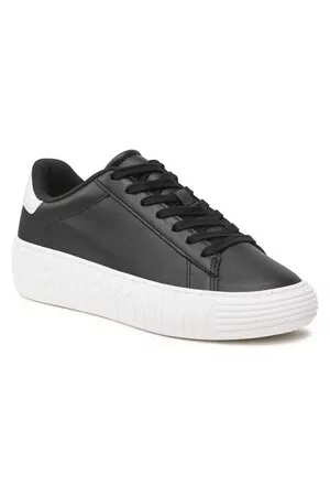 Tommy Hilfiger Damen Flache Sneakers - Sneakers - New Cupsole Leather EN0EN02137 Black 0GJ