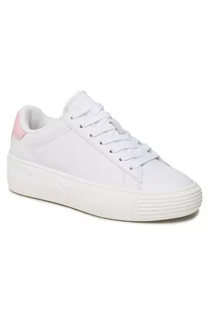 Tommy Hilfiger Damen Flache Sneakers - Sneakers - New Cupsole Leather EN0EN02137 White 0K4