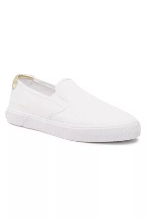 Tommy Hilfiger Damen Flache Sneakers - Sneakers aus Stoff - Essential Slip-On Sneaker FW0FW06956 White YBS