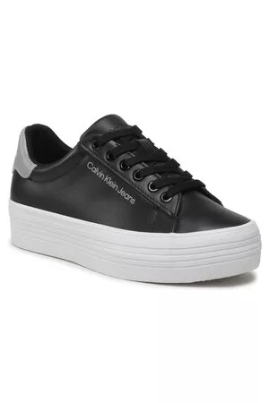 Calvin Klein Damen Flache Sneakers - Sneakers - Vulc Flatform Laceup Ny Refl Wn YW0YW01220 Black/Reflective BEH