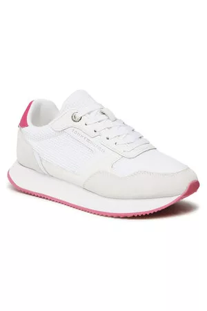 Tommy Hilfiger Damen Flache Sneakers - Sneakers - Essential Mesh Runner FW0FW07381 White/Bright Cerise Pink 01S