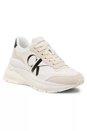 Calvin Klein Damen Sneakers - Sneakers - Wedge Runner Mix Lth Wn YW0YW01099 Bright White/Creamy White/Silver