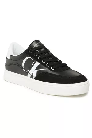 Calvin Klein Damen Flache Sneakers - Sneakers - Classic Cupsole Laceup Mix Lth YW0YW01057 Black/Bright White/Silver BEH