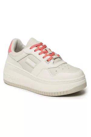 Tommy Hilfiger Damen Flache Sneakers - Sneakers - Tjw Retro Basket Flatform Mix EN0EN02208 Ivory/Bleached Stone YBI