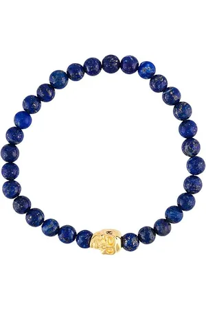 Nialaya Lapislazuli-Perlenarmband mit vergoldetem Totenkopf