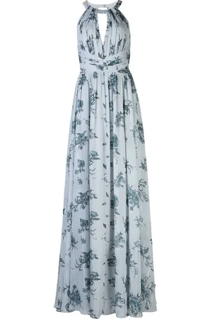 Marchesa Notte Chiffonkleid mit offenem Rücken