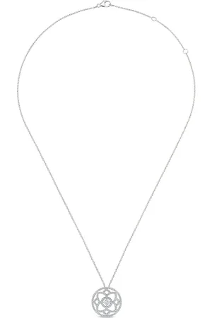 De Beers Große 18kt Enchanted Lotus Medal Weißgoldhalskette mit Diamant