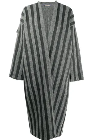Issey Miyake 1980s striped open front coat