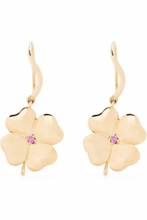 Aurélie Bidermann 18kt Clover Gelbgoldohrringe mit rosa Saphir