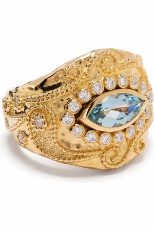 Aurélie Bidermann 18kt Cashmere Gelbgoldring mit Diamanten und Aquamarin