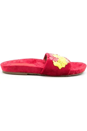 AMIR SLAMA Velours-Pantoletten mit Blumenstickerei